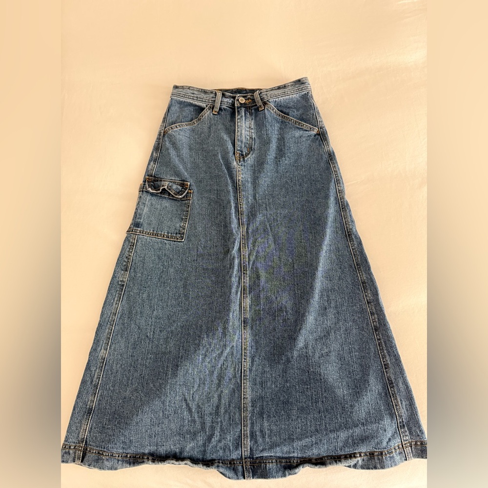 Denim Maxi Skirt with Pocket